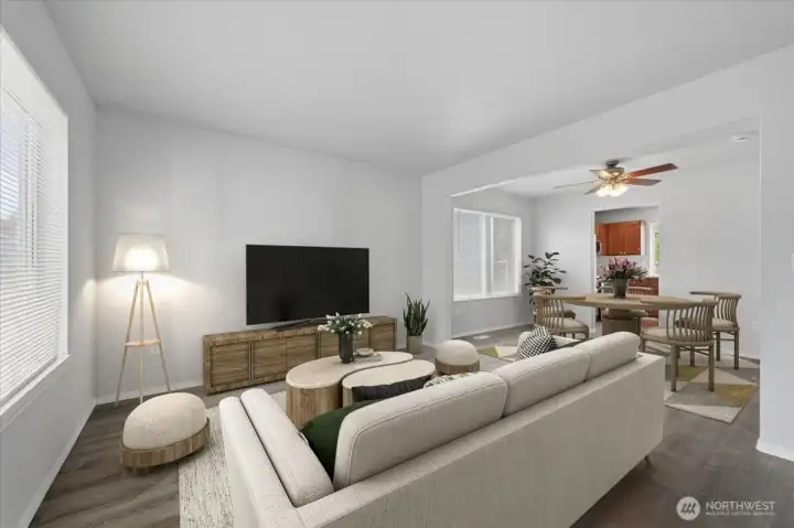 Living Room & Dining Area - Virtually Staged.