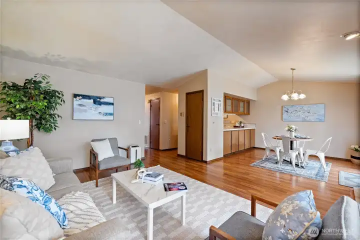 Living and dining room flow seamlessly together