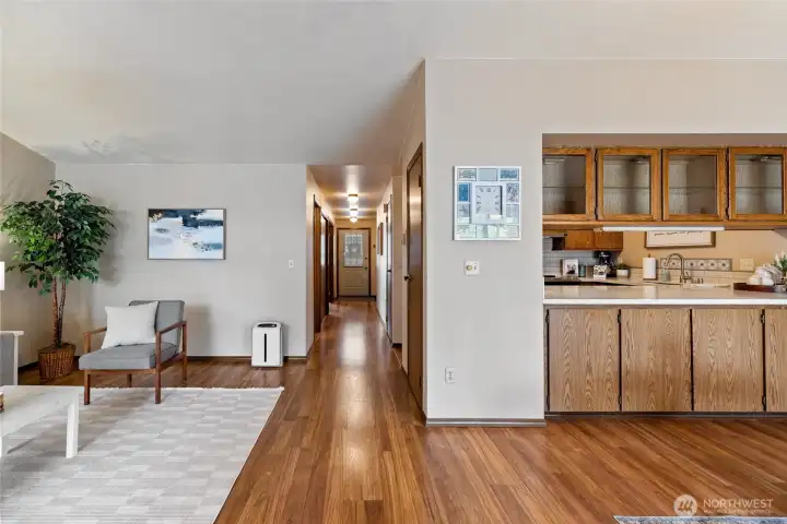 Hallway through the middle leads right to the heart of the home