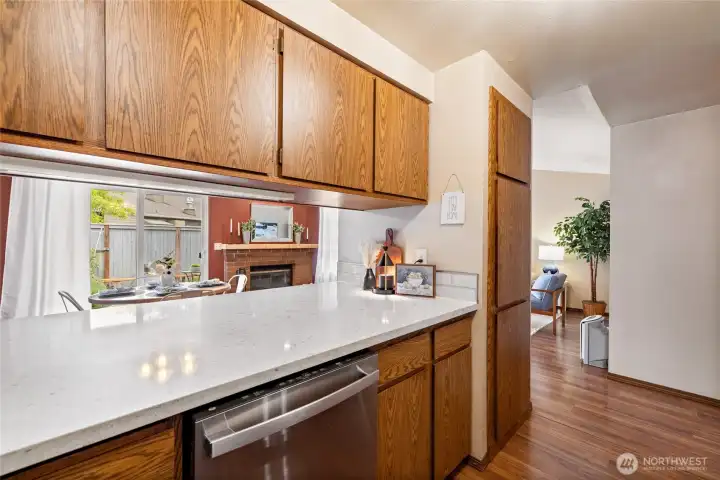 Galley Kitchen with Quartz countertops