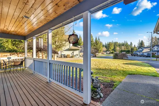 Charming front porch with wood soffits