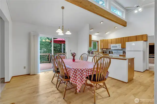 A slider off the casual dining area leads to the Trex deck.