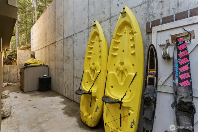 Kayaks and storage locker stay