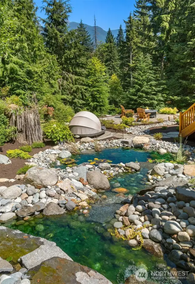 Pond with waterfall.