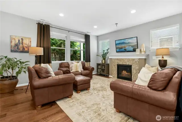 Cozy gas fireplace and large windows!