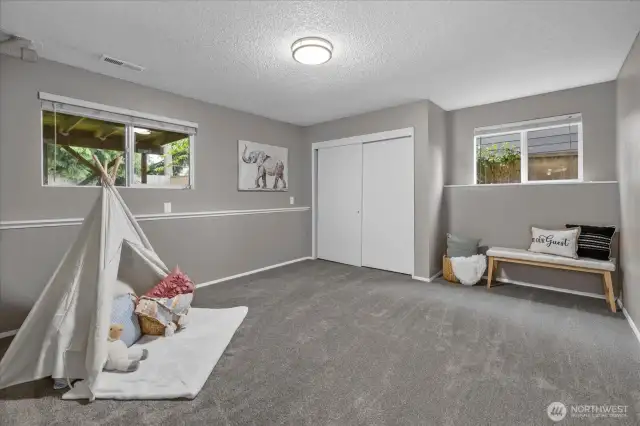 Lower level Bedroom #4 is huge. Can be used as office or playroom.