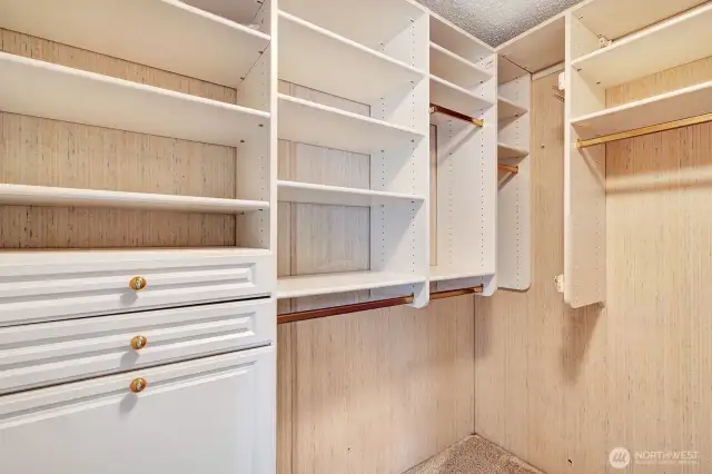 Huge walk-in closet in the primary suite. Room for all his and her clothes, shoes etc.