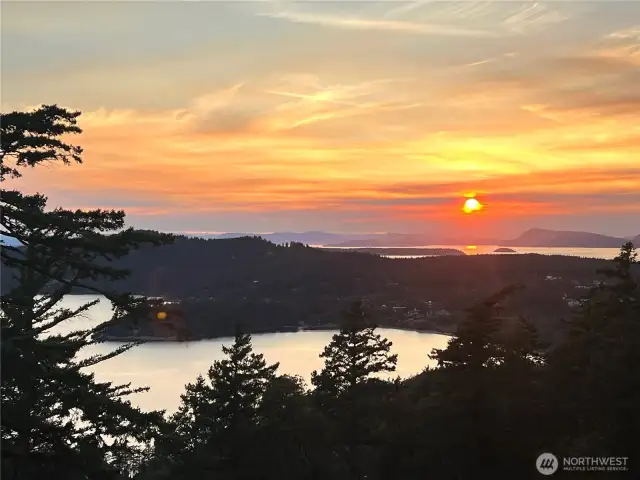 Madrona Point, Crescent Beach, Eastsound Village and Canadian Islands in the distance