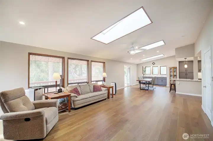 skylights with shades bring in lots of natural light.