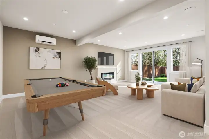 Lower level rec room has endless options to entertain and opens to the large fully landscaped and fenced lawn w/sprinklers.