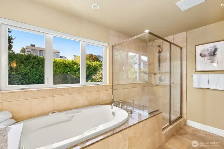Another view of primary bathroom and shower.