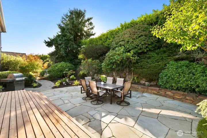 Lovely and private backyard deck and patio.