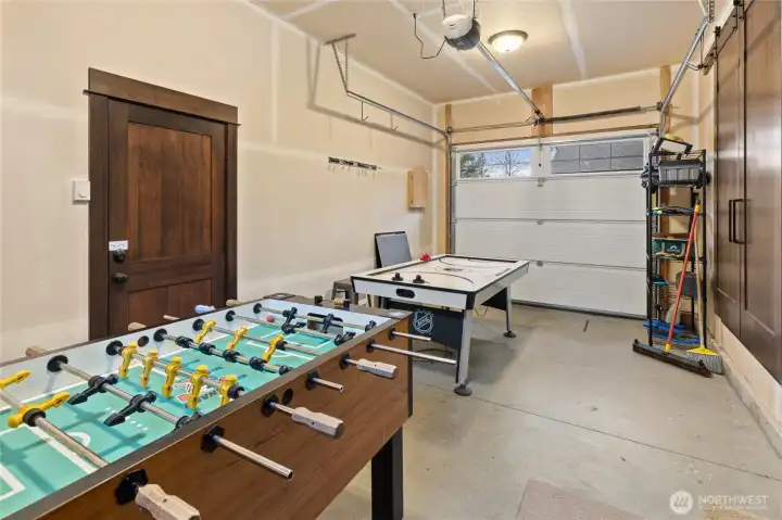 Garage bay turned into game room