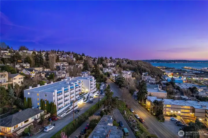 An elevated vantage point in Queen Anne above Elliott Bay, where water, sky, and city unfold in one continuous view