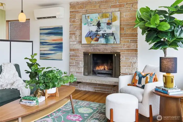 The fireplace makes for cozy evenings.