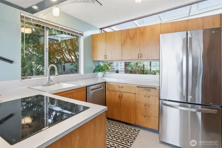 Original kitchen is bright and airy.