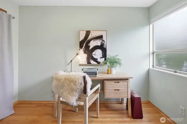 This bedroom features washer/dryer hook-ups in the closet if you want laundry on main floor.