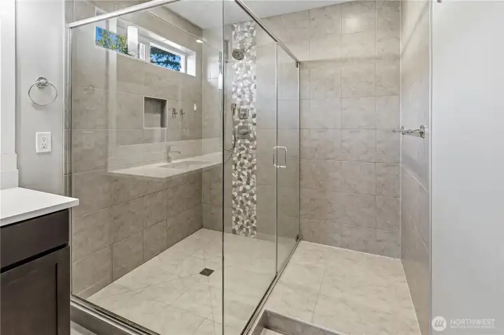 Huge Walk in Shower w/Custom Glass Enclosure