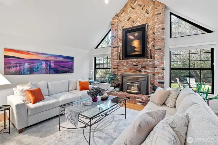 Living room with vaulted ceiling