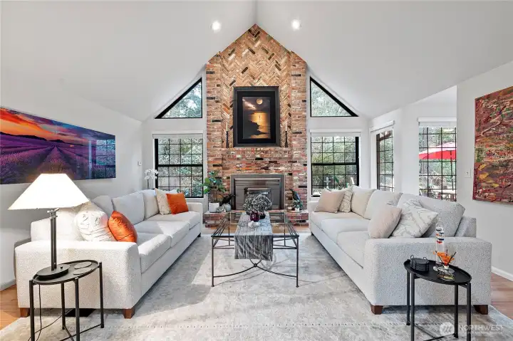 Gas fireplace with brick surround