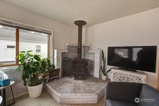 Living room with the Kent wood stove for supplemental heat.