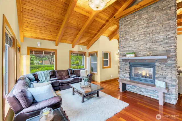 Living room, backside of dual fireplace