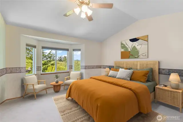 Another view of the primary bedroom.  Love the windows!