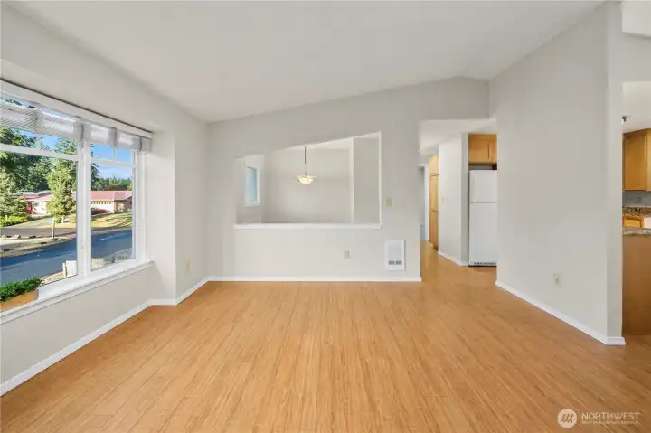 upstairs kitchen, dining & living room