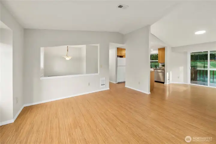 upstairs kitchen, dining & living room
