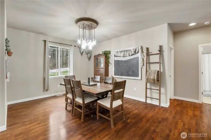 Formal dining room with custom made chandelier.
