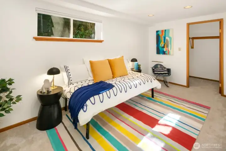 Lower level bedroom is non-conforming due to the window size. But it has a lovely walk-in closet!