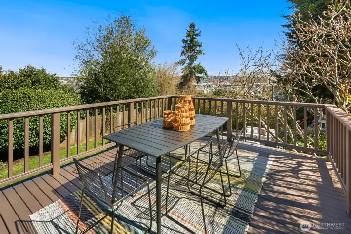 The door off the living area leads to the deck. Build stairs right from here down to the backyard!