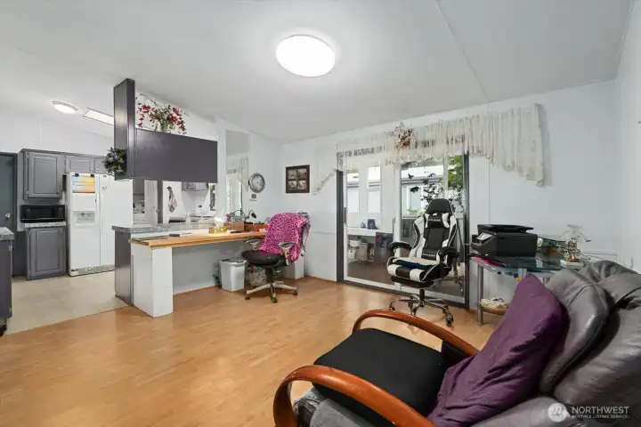Family room with entrance to sun porch
