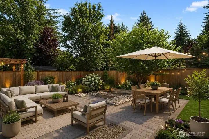 Virtual stage photo of the backyard patio