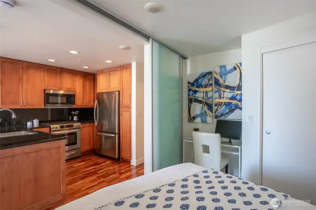 View from the Bedroom.  There are Sliding Doors that separate the Bedroom area from the rest of Your New Home.