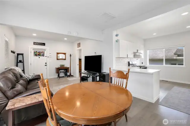 View from the corner into the kitchen and front door.