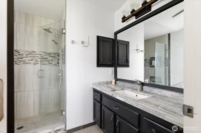 High end finishes in primary bath.
