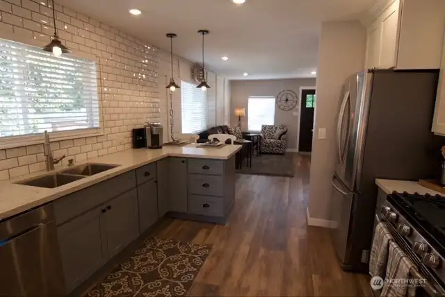 Looking from the kitchen to the living room