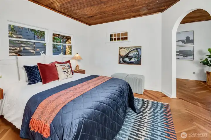 The wood ceiling adds charm.