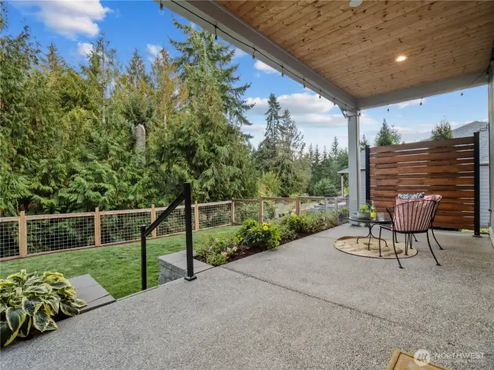 So much privacy in the back yard provided by mature trees in the green zone.
