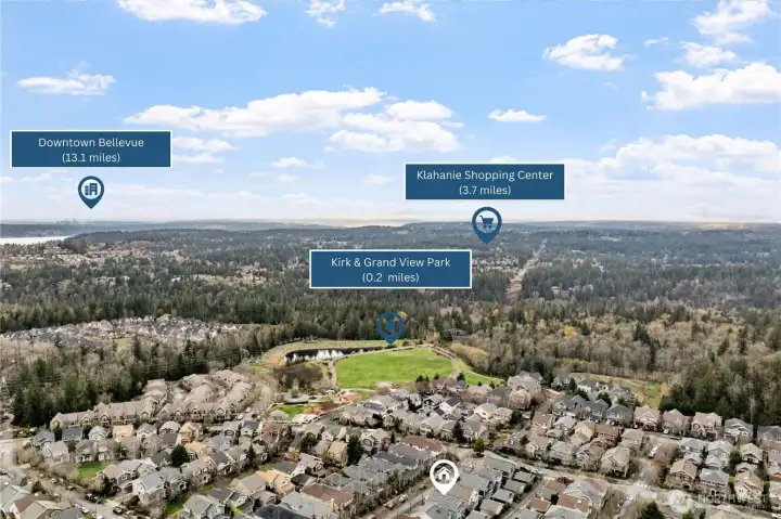 Enjoy incredible convenience with this home’s prime Issaquah Highlands location—just 13.1 miles from Downtown Bellevue, offering easy access to world-class shopping, dining, and employment centers. Nearby amenities include the Klahanie Shopping Center (3.7 miles) for everyday essentials and the scenic Kirk & Grand View Park (0.2 miles) right at your doorstep for outdoor relaxation.