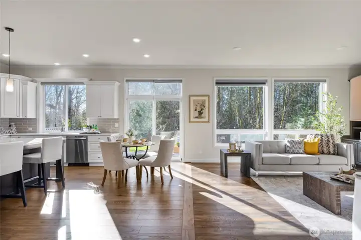 South facing living space with large windows maximizes natural light.