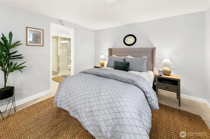 There is a walk in closet past the bathroom on the left.