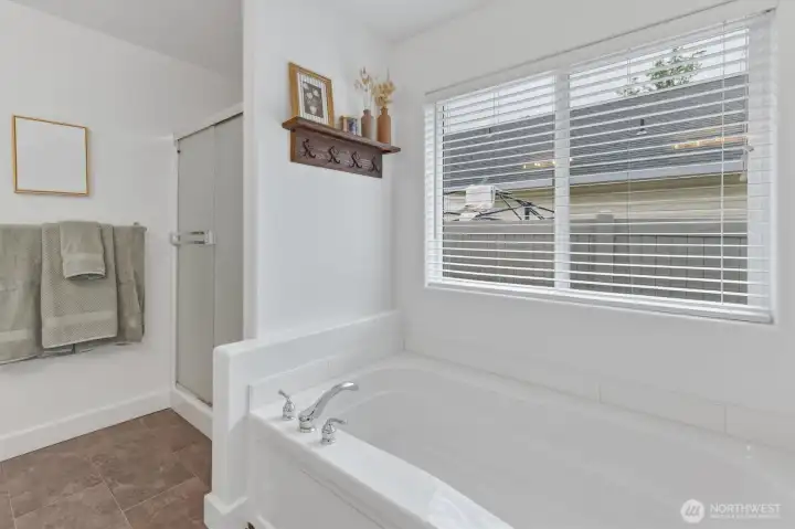 Primary Bedroom Full Bath w/ Soaker Tub & WI Shower