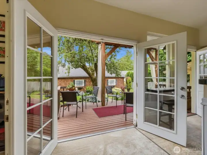 French Doors from Kitchen to Covered Private Deck and Yard from Main Unit French Doors from Kitchen to Covered Private Deck and Yard from Main Unit