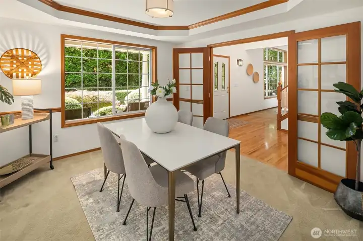 There is plenty of room for a large dining room table, if desired. Beautiful wood trim and solid interior doors throughout! There is plenty of room for a large dining room table, if desired. Beautiful wood trim and solid interior doors throughout!