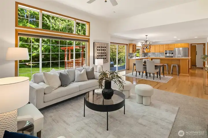 This is a perfectly laid out great room that seamlessly opens to the verdant back yard. This is a perfectly laid out great room that seamlessly opens to the verdant back yard.