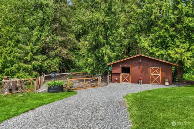 Picture perfect wood barn with paddock access.