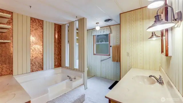 Primary bathroom with soaking tub and separate shower