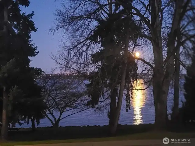 Even the morning with a full moon bouncing off the water is beautiful.